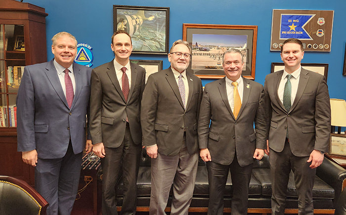 Left to right: NBA President and CEO Richard Baier; NBA Government Relations Committee Chair Nick Vrba, First State Bank & Trust Co. (Fremont); NBA Chair-Elect Lydell Woodbury, First Nebraska Bank (Valley); Rep. Don Bacon; and American Bankers Association Vice President-Congressional Relations Blake Early.