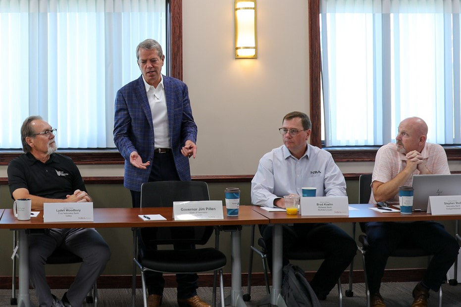 Gov. Jim Pillen joined the NBA and NBISCO Boards of Directors for breakfast during the meeting on August 23rd at First Nebraska Bank in Elkhorn.