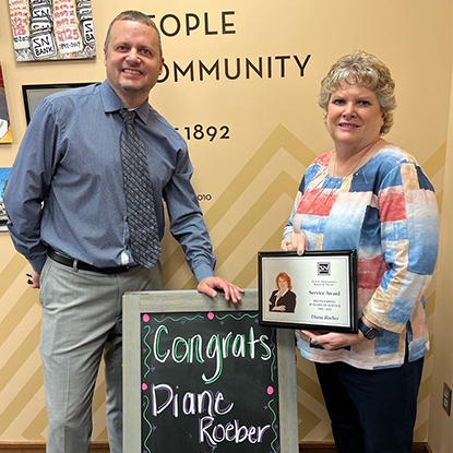 Diane Roeber was recognized for 40 years of service with State Nebraska Bank & Trust.