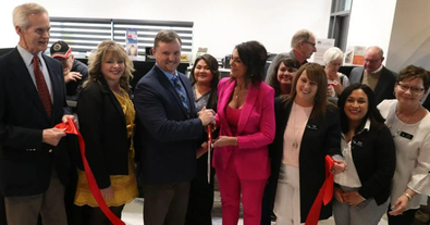 Nebraska Lt. Governor Mike Foley (left) was present at Pathway Bank's grand re-opening at 3333 W. State Street in Grand Island on April 7.