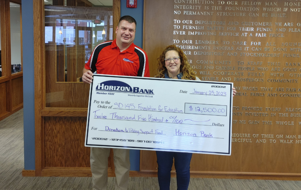 Horizon Bank in Waverly donated $12,500 to the town's Foundation for Education