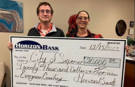  Horizon Bank presented a check to the City of Superior earlier this month.