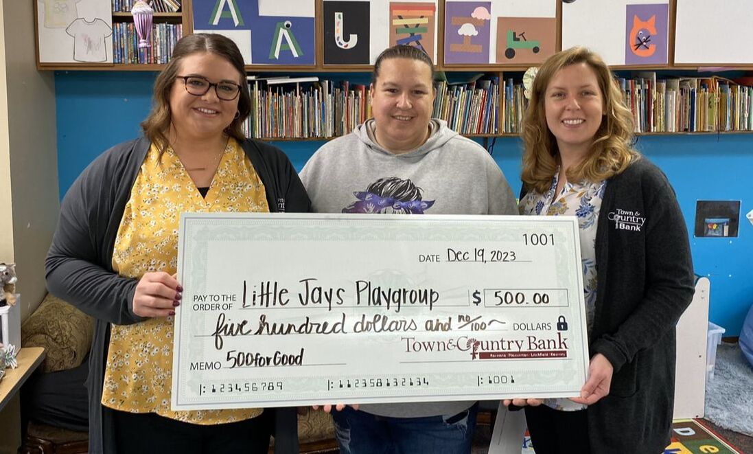 Town & Country Bank donated $500 to the Little Jays Playgroup daycare in Ravenna.