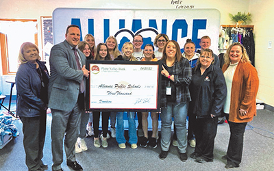 Platte Valley Bank staff recently presented a check to representatives from Alliance Public Schools.
