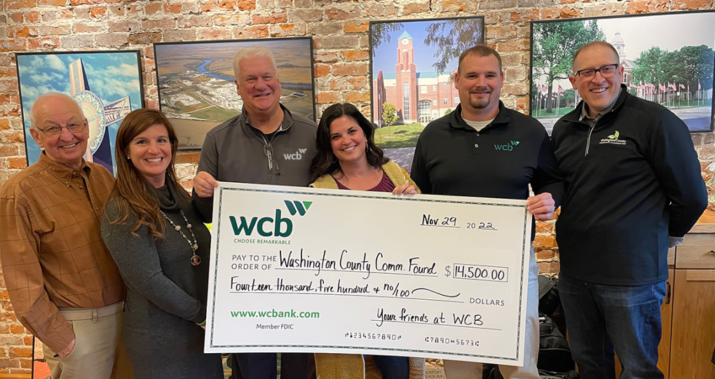 Staff from WCB in Blair donated $14,500 to the Washington County Community Foundation.